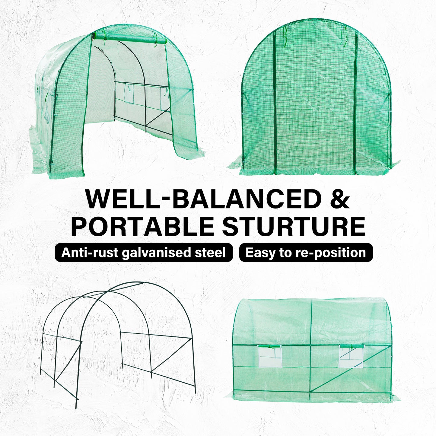 Home Ready Dome Tunnel Walk-In Greenhouse Garden Shed with Green UV Resistant PE Mesh Cover - 3m x 2m x 2m