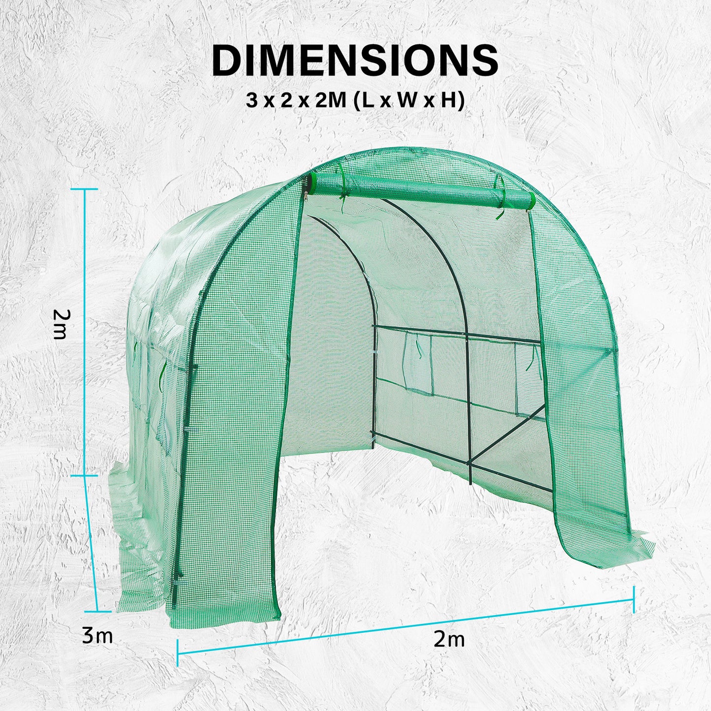 Home Ready Dome Tunnel Walk-In Greenhouse Garden Shed with Green UV Resistant PE Mesh Cover - 3m x 2m x 2m