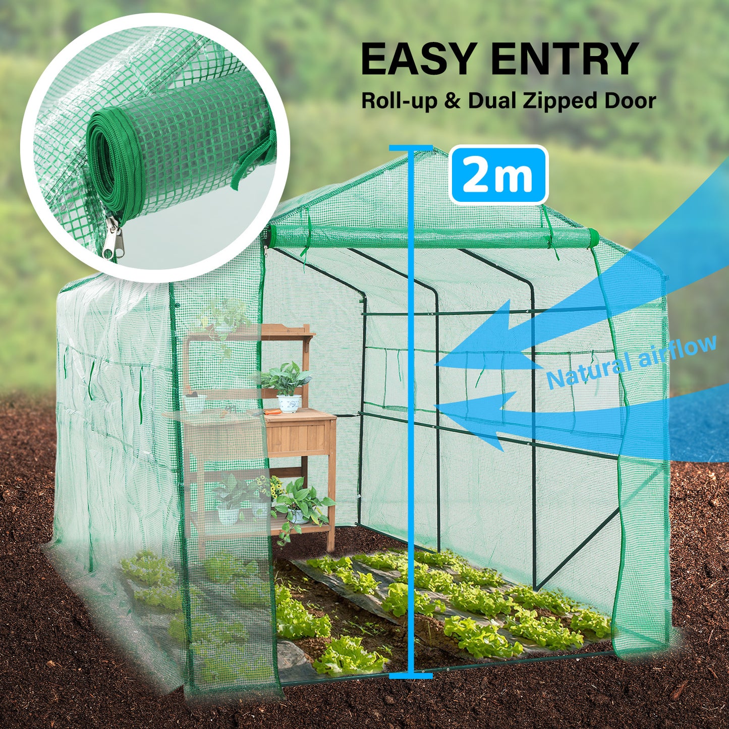 Home Ready Apex Walk In Garden Greenhouse with UV Treated Green PE Mesh - 3.5m x 2m x 2m