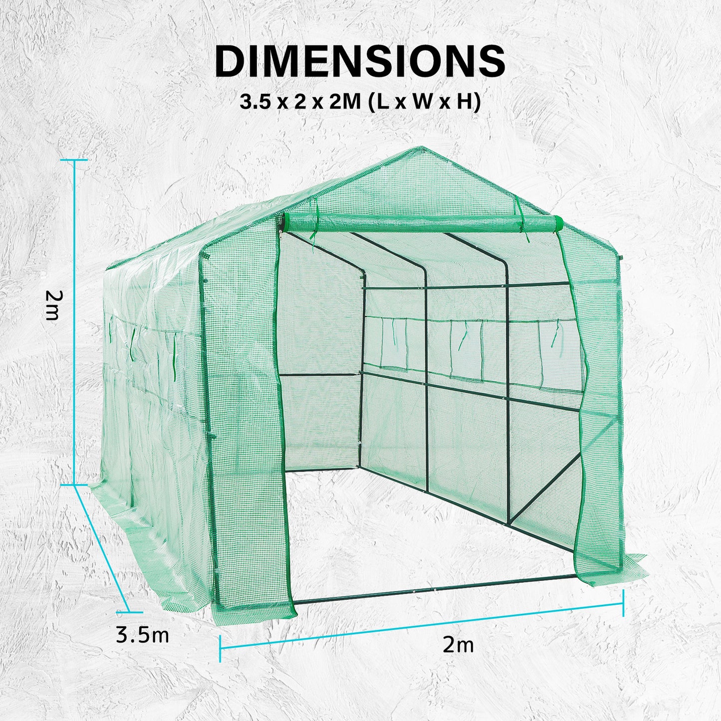 Home Ready Apex Walk In Garden Greenhouse with UV Treated Green PE Mesh - 3.5m x 2m x 2m