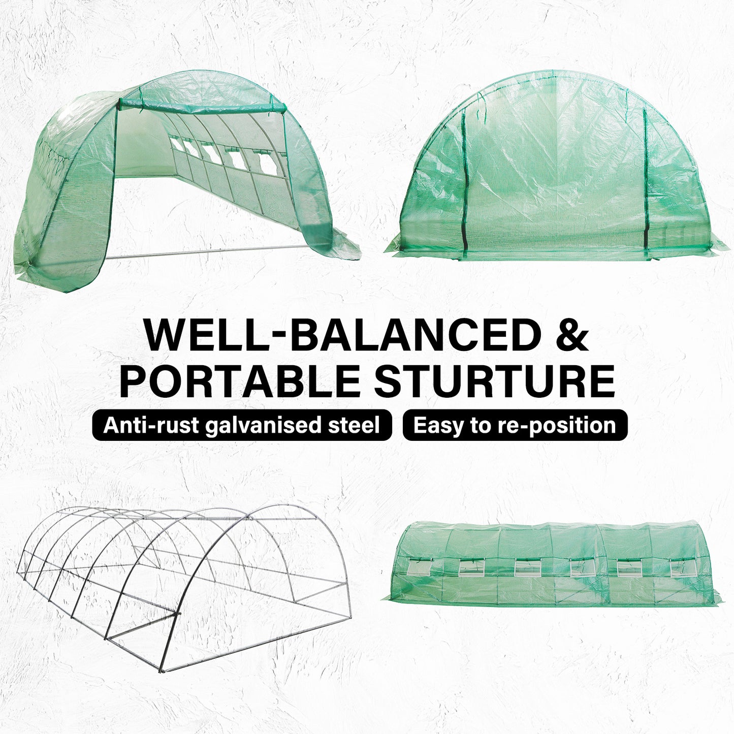 Home Ready Dome Tunnel Walk-In Greenhouse with UV Resistant PE Mesh Cover - Green - 6m x 3m x 2m