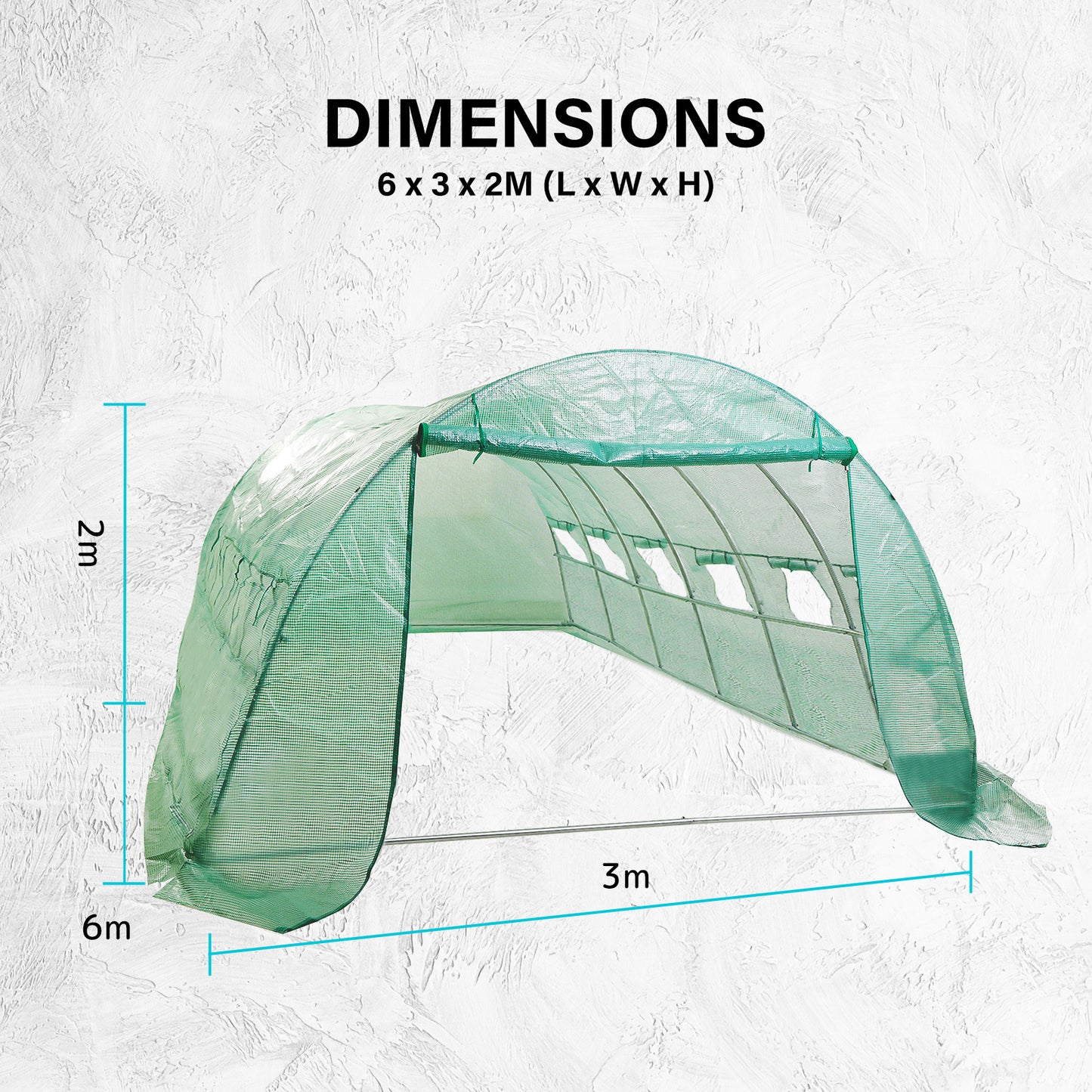 Home Ready Dome Tunnel Walk-In Greenhouse with UV Resistant PE Mesh Cover - Green - 6m x 3m x 2m