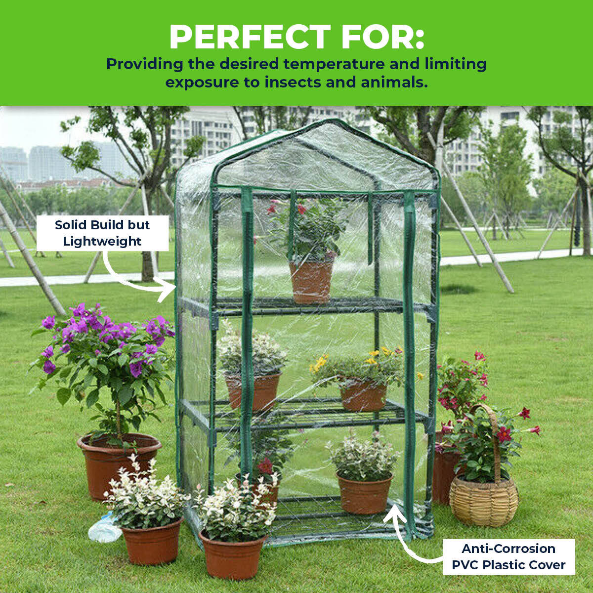 this greenhouse is perfect small areas to help protect from pests and weather conditions