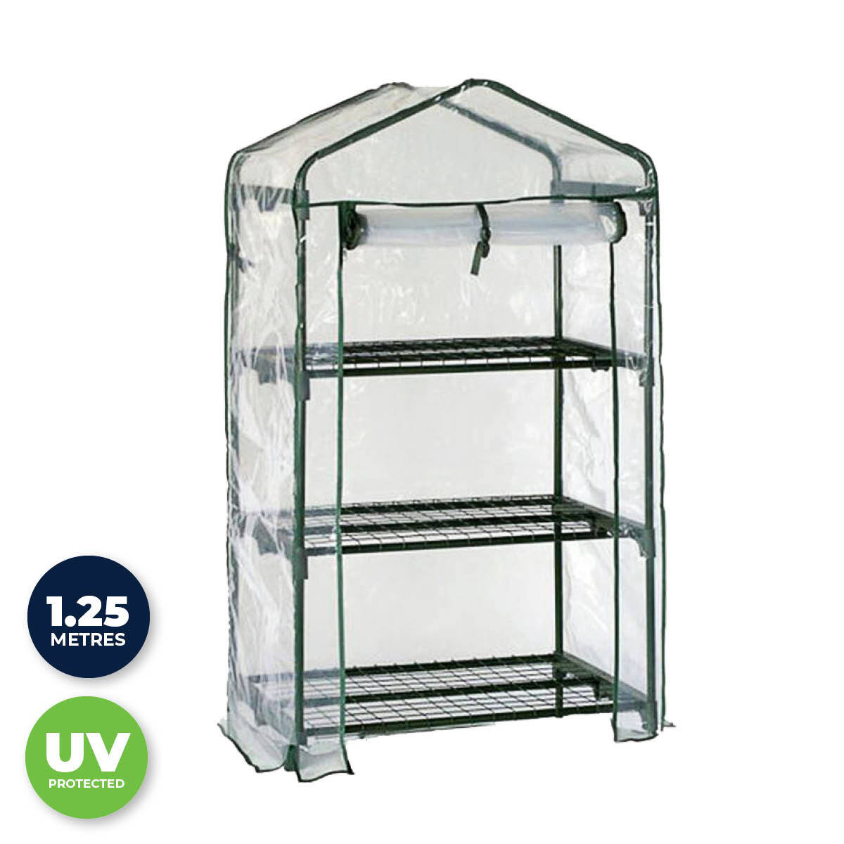 Garden Greens 3 Tier Mini Greenhouse with UV Protected Clear Cover - 69cm x 49cm x 125cm