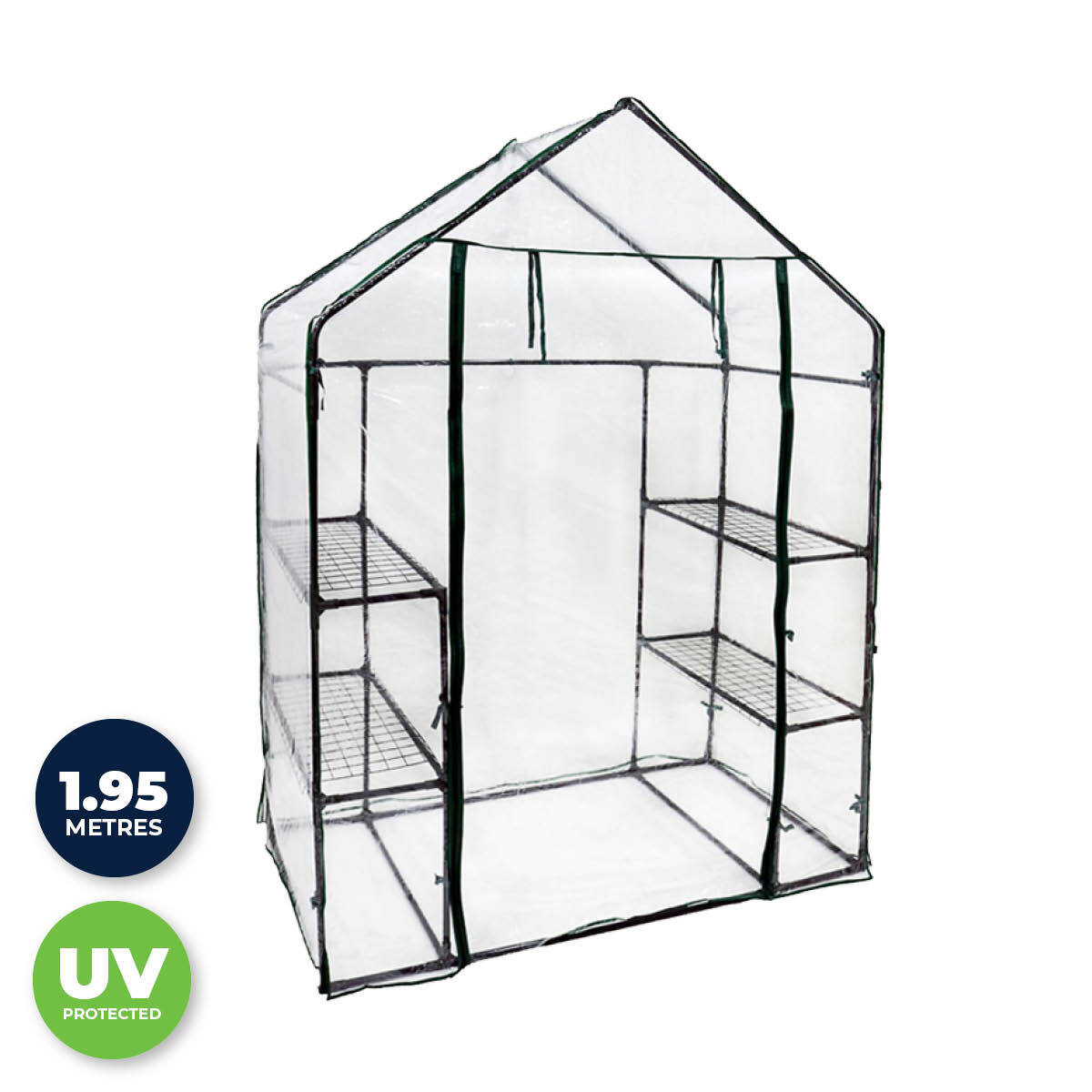 Garden Greens 3 Tier Small Walk In Greenhouse Shed with PVC Clear Plastic Cover - 143cm x 73cm x 195cm